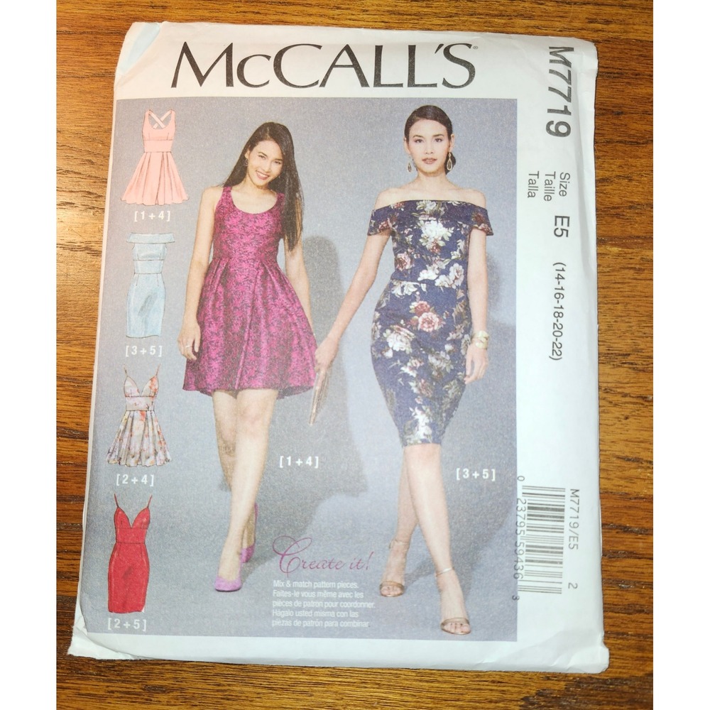 McCalls M7719 Sewing Pattern Misses Mix Match Dress Size E5 14-22 Uncut
